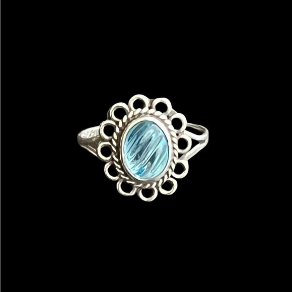 Taxco Jewelry - Vintage Taxco Mexico sterling silver carved glass ring Size 5.75